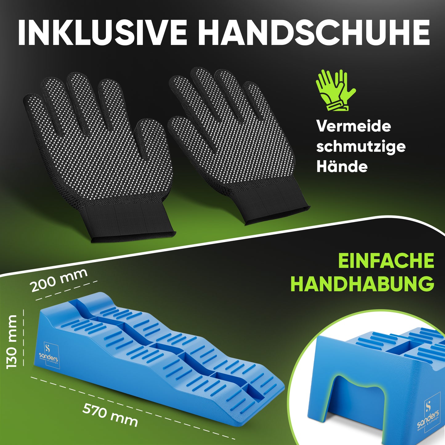 Sanders Auffahrkeile für Wohnmobil - B-Ware - ideales [2er Set] Robuste Stufenkeile für maximalen Halt - Auffahrkeile für Wohnwagen Wohnmobil & Anhänger - Keile - inkl. Tasche & Wasserwaage