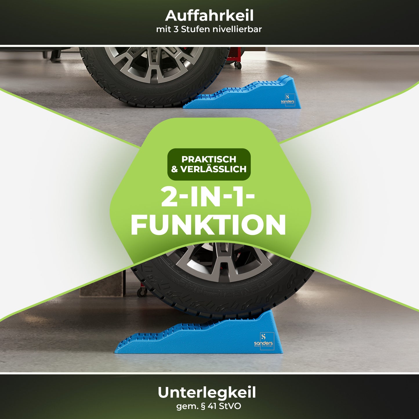 Sanders Auffahrkeile für Wohnmobil - B-Ware - ideales [2er Set] Robuste Stufenkeile für maximalen Halt - Auffahrkeile für Wohnwagen Wohnmobil & Anhänger - Keile - inkl. Tasche & Wasserwaage