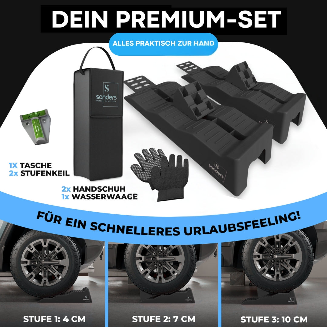 SANDERS Auffahrkeile - [2er Set] robuste Auffahrkeile für Wohnmobil, Wohnwagen | Sicheres & Stufenfreies Nivellieren [<7,5t] Unterlegkeile