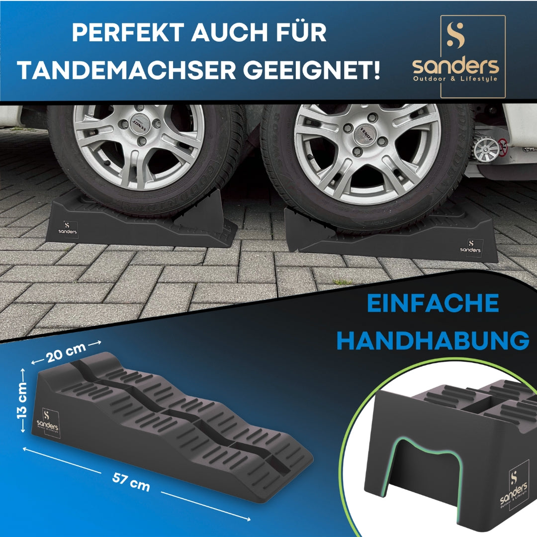 SANDERS Auffahrkeile - [2er Set] robuste Auffahrkeile für Wohnmobil, Wohnwagen | Sicheres & Stufenfreies Nivellieren [<7,5t] Unterlegkeile