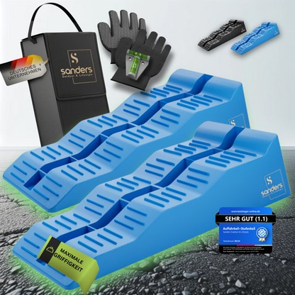 Sanders Auffahrkeile für Wohnmobil - ideales [2er Set] Robuste Stufenkeile für maximalen Halt - Auffahrkeile für Wohnwagen Wohnmobil & Anhänger - Keile - inkl. Tasche & Wasserwaage