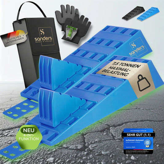 SANDERS Auffahrkeile - [2er Set] robuste Auffahrkeile für Wohnmobil, Wohnwagen | Sicheres & Stufenfreies Nivellieren [<7,5t] Unterlegkeile
