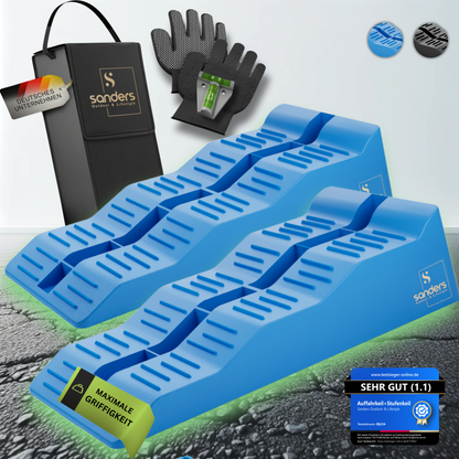 Sanders Auffahrkeile für Wohnmobil - B-Ware - ideales [2er Set] Robuste Stufenkeile für maximalen Halt - Auffahrkeile für Wohnwagen Wohnmobil & Anhänger - Keile - inkl. Tasche & Wasserwaage
