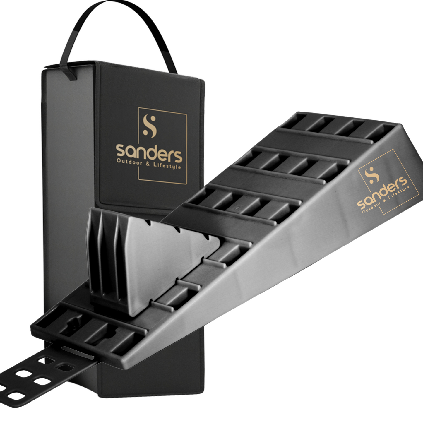 SANDERS Auffahrkeile - B-Ware - [2er Set] robuste Auffahrkeile für Wohnmobil, Wohnwagen | Sicheres & Stufenfreies Nivellieren [<7,5t] Unterlegkeile